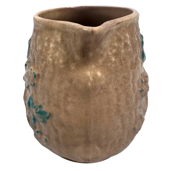 Antique Avalon Faience Majolica Milk / Creamer Pitcher 3.5" Brown Floral Design - Picture 2 of 9